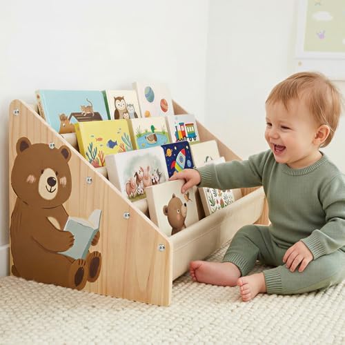 Toddler Bookshelf 4 Tier Solid Wood Montessori Nursery Book Organizer Kids by Unknown
