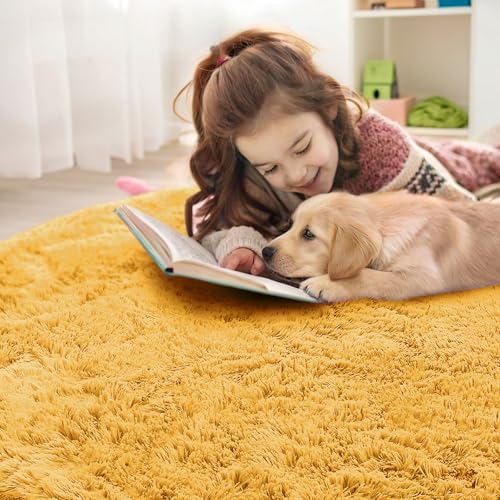 OLANLY Mustard Yellow Round Rugs - Image 7