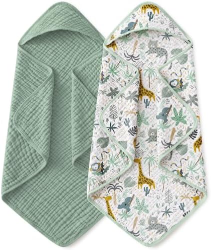 Yoofoss Hooded Baby Bath Towels 2 Pack 100% Muslin Organic Cotton by YOOFOSS