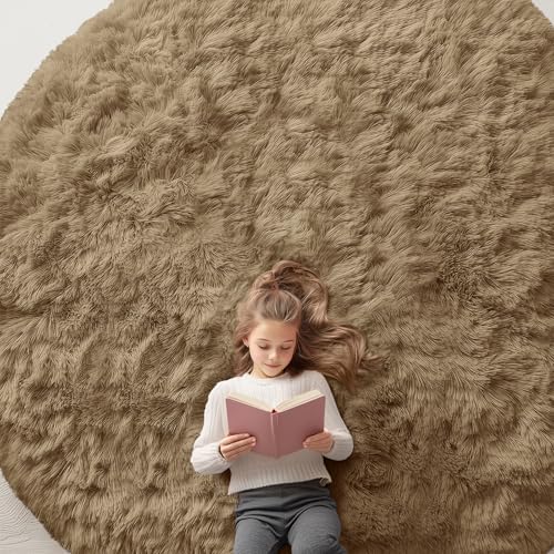 OLANLY Taupe Round Rugs for Bedroom by OLANLY