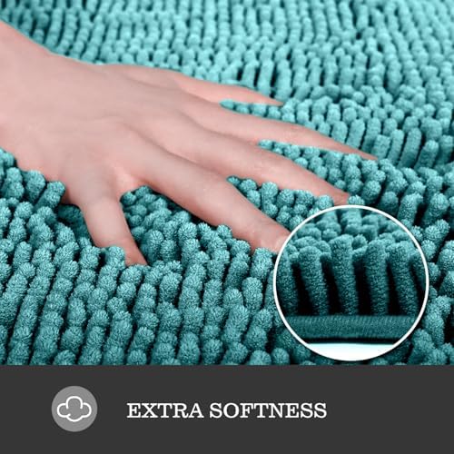 Yeaban Chenille Teal Bathroom Rug 20"x32", Non-Slip Rubber Backing - Image 2