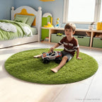 Ophanie Round Rug 4Ft Green Circle Area Rug, Fluffy Fuzzy Bedroom Carpet - Image 3