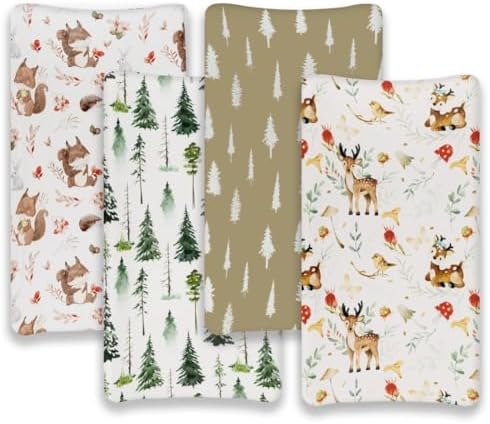 4 Pack Changing Pad Covers Woodland Forest Animals Wood Neutral Unisex Fitted - Image 6