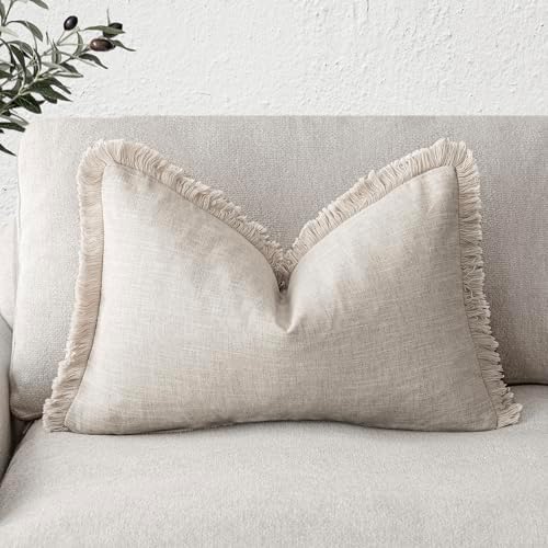 Foindtower Decorative Linen Fringe Throw Pillow Covers Cozy Boho Farmhouse by Foindtower