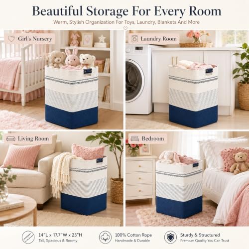 Laundry Hamper, Cotton Rope Laundry Basket - Image 5