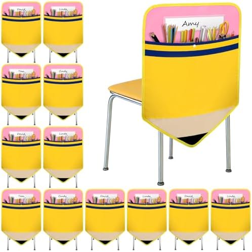 12 Pack Pencil Chair Pockets for Classrooms 17x18 Inch Seat Sacks by akaixiSportsLifestyle