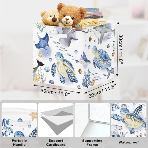 11.8" Marine Animals Cube Storage Organizer Set 3Pcs Ocean Sharks Turtles Cube - Image 3