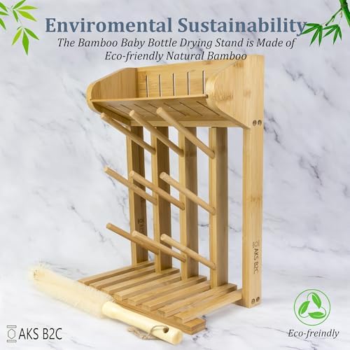 Bamboo Baby Bottle Drying Rack, Vertical Space Saving Kitchen Organizer - Image 6