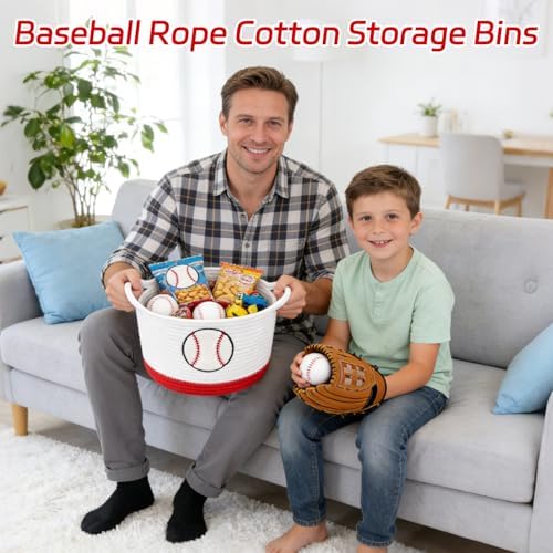 Baseball Woven Basket-Cute Cotton Rope Gift Basket Embroidered Baseball - Image 5