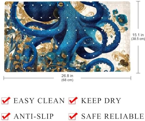 Shower Mat Non Slip 26.8 x 15.1 Inches, Octopus Floral Bathtub Mat Shower Stall - Image 4