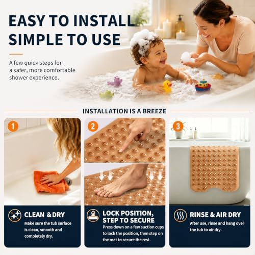 Yimobra Non Slip Bath Mat for Tub 40x16, Extra Long Bath Tub Mat - Image 4