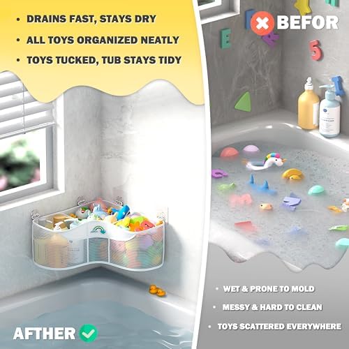 Austion 3-Compartment Corner Bath Toy Storage Organizer - Image 4