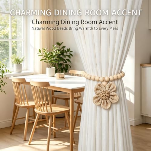 2 Pieces Wooden Beaded Curtain Tiebacks, Tassel Curtain Buckles Magnetic - Image 4