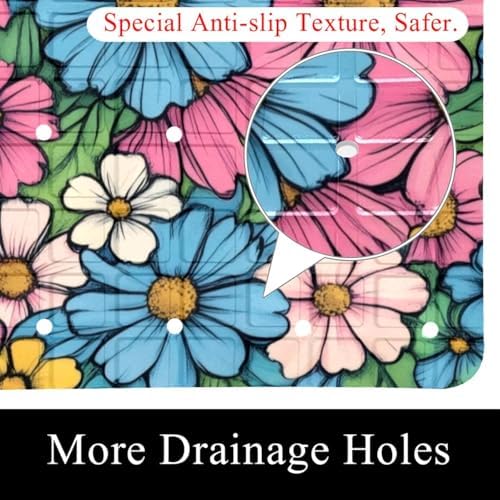 Shower Mat Non Slip, Colorful Flower Anti Slip Bath Mat - Image 2
