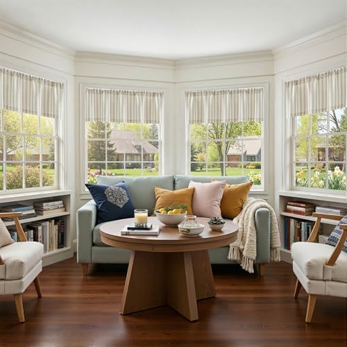 jinchan Striped Valance Farmhouse Window Treatment Linen- Polyester Textured - Image 5