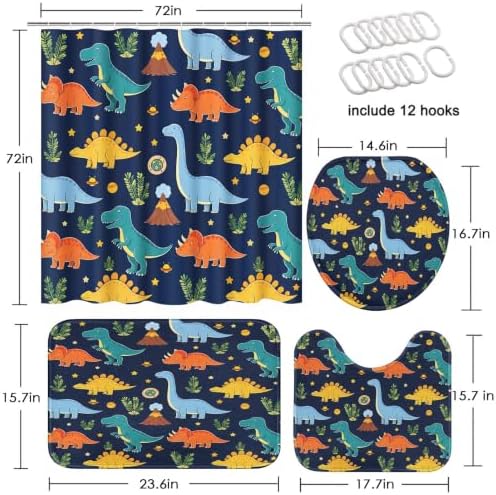 Britimes Bathroom Sets with Shower Curtain and Rugs Set of 4, Dinosaur Navy - Image 2