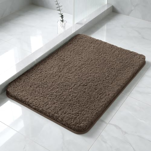 Polyester Bathroom Rug 17"x24" Brown, Non-Slip Soft Shaggy Bath Mat by Kildoss