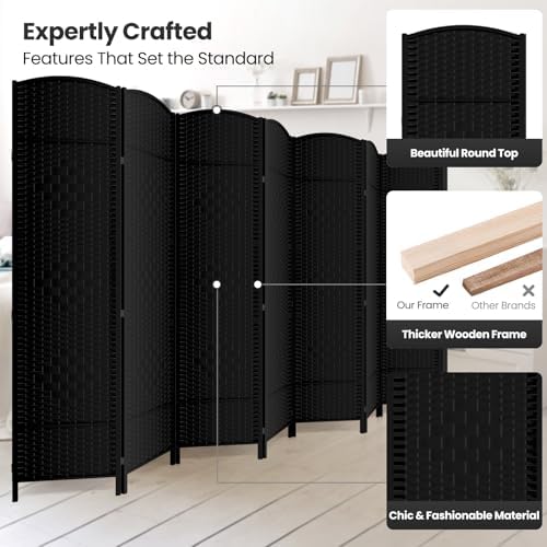 8 Panel Folding Room Divider, Woven Privacy Screen - Image 2