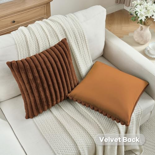 FUTEI Pack of 2 Faux Fur Throw Pillow Covers 18x18 Inch - Image 4