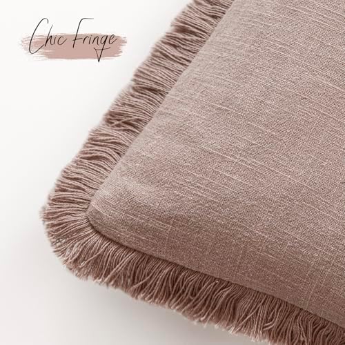 Foindtower Boho Linen Fringe Lumbar Throw Pillow Covers 12×24 Dusty Pink - Image 3