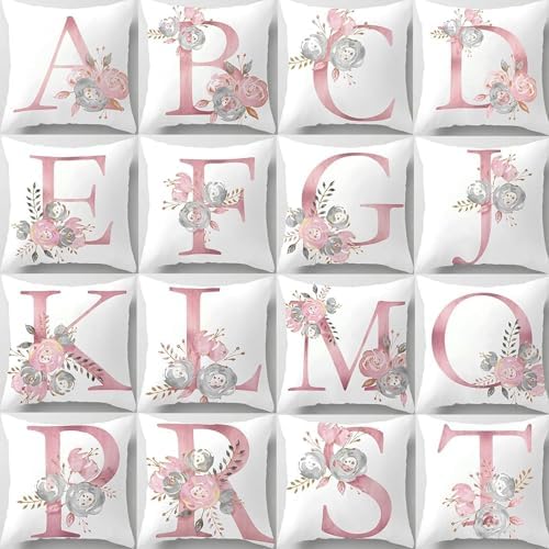 Pink Throw Pillow Covers Cute Alphabet Decorative Cushion Covers Square Letter - Image 2