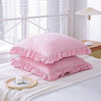 2 Pack Pink White Gingham Euro Shams Pillow Covers 26''x26'' - Image 3