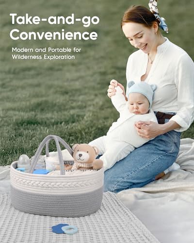 Maliton Diaper Caddy Organizer for Baby Boy- Cotton Rope for Changing Table - Image 5