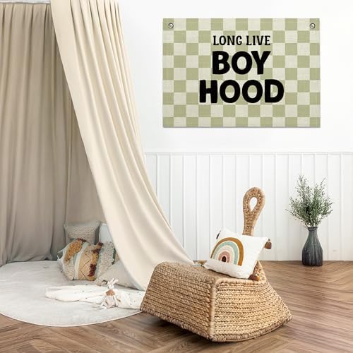 Long Live Boyhood Banner – Boy Room Decor Linen Banner Hanging Flag Retro Pink - Image 3