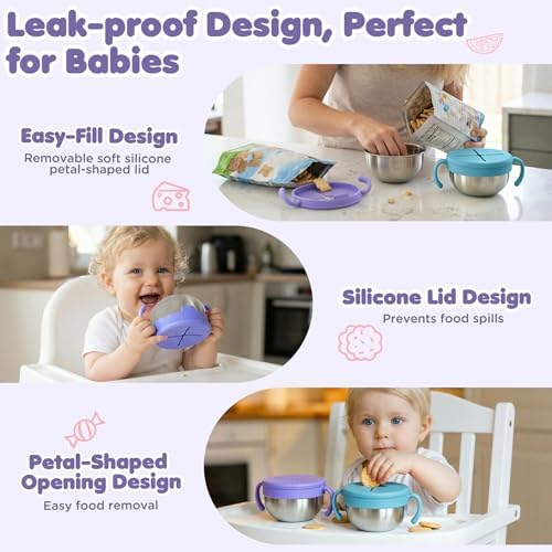 Snack Cups, 2 Pack Stainless Steel Toddler Snack Containers, Spill-Proof - Image 3