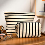 SOIDRAM 2 Pieces Makeup Bag Large Stripe Cosmetic Bag Capacity Canvas Mix - Image 2