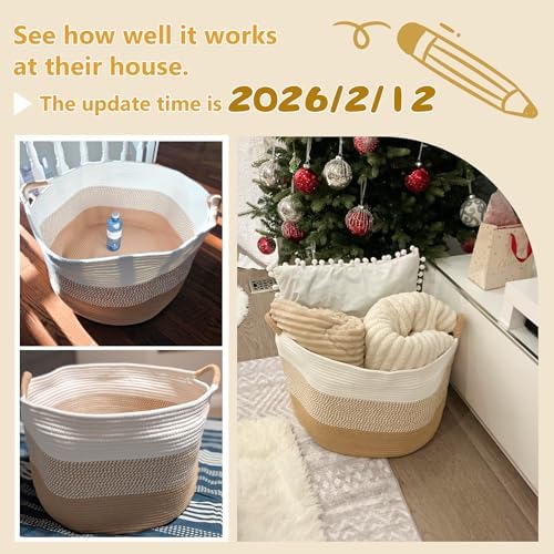Artfeel 100L Large Cotton Rope Basket, Decorative Woven Blanket Storage - Image 7