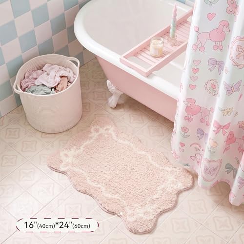 GRANNY SAYS Pink Bow Bathroom Rug, Cute Scalloped Bath Mat - Image 5