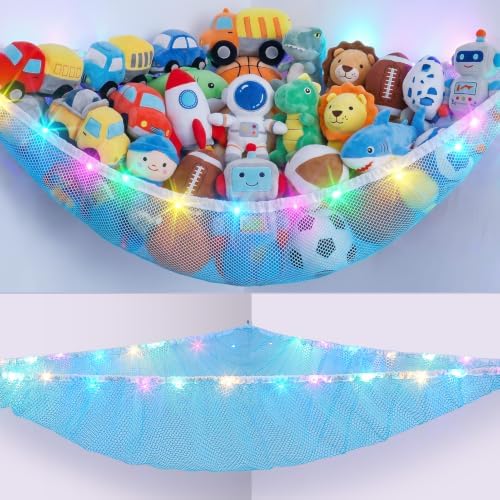 Stuffed Animals Hammock with LED Light Toy Net Room Decor Corner Storage by UnicornCastle