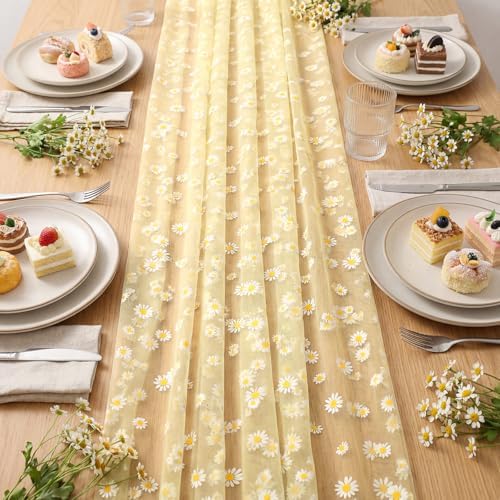 4 Pcs Yellow Daisy Table Runner 29x70 Inch, Lace - Image 3