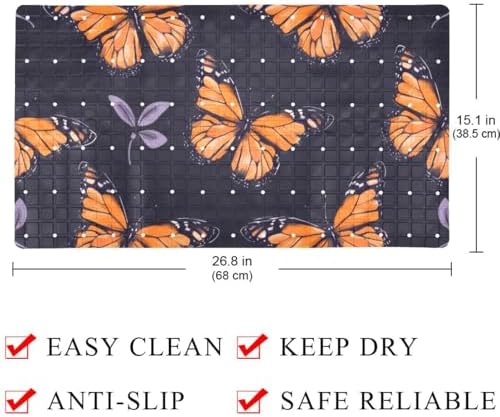 Shower Mat Non Slip 26.8 x 15.1 Inches, Butterflies Bathtub Mat Shower Stall - Image 4