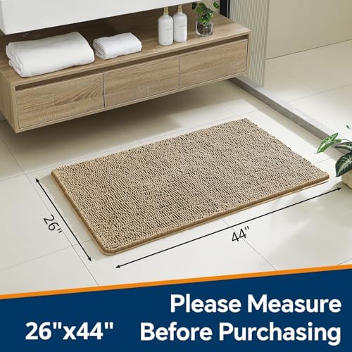 Chenille Bathroom Rug 26"x44" Beige, Non-Slip Plush Bath Mat - Image 2