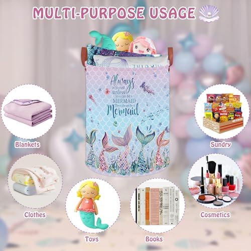 Mermaid Room Decor Kids Laundry Basket, Under The Sea Kids Clothes Hamper - Image 5