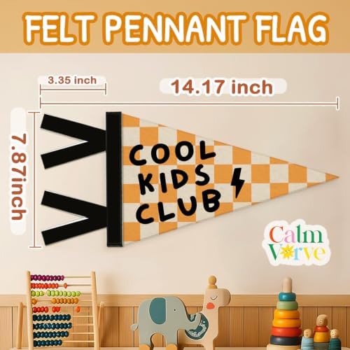 Playroom Banner Cool Kids Club Felt Banner, Checkered Wall Hanging Decor - Image 4