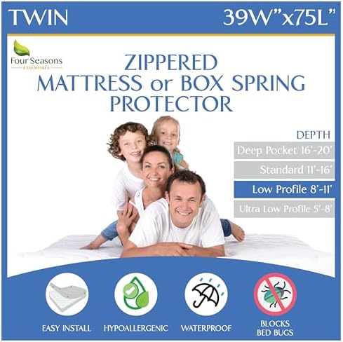 Twin Size Mattress or Box Spring Encasement Waterproof Zippered Protector by FourSeasonsEssentials