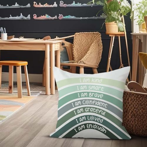 QIYUHOY Boho Sage Eucalyptus Green Rainbow Classroom Throw Pillow Covers - Image 3