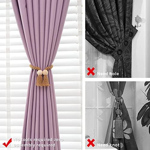 NICEEC 2 Pack Wooden Ball Magnetic Curtain Tiebacks Boho Home Decor Drape Tie - Image 2