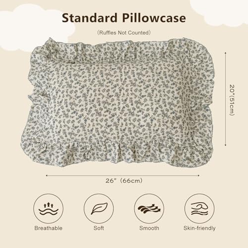 BuLuTu Blue Floral Soft Cotton Pillowcase Standard Size, 1 Pack - Image 2