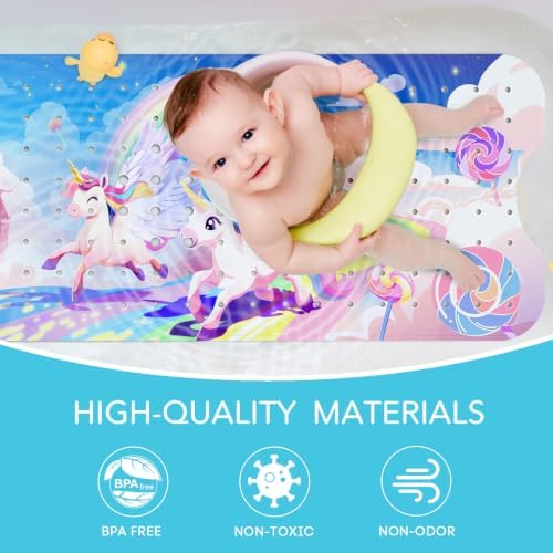 SHUCHING Unicorn Baby Bath Mat for Tub Non Slip for Girl-40x16 Inch - Image 4