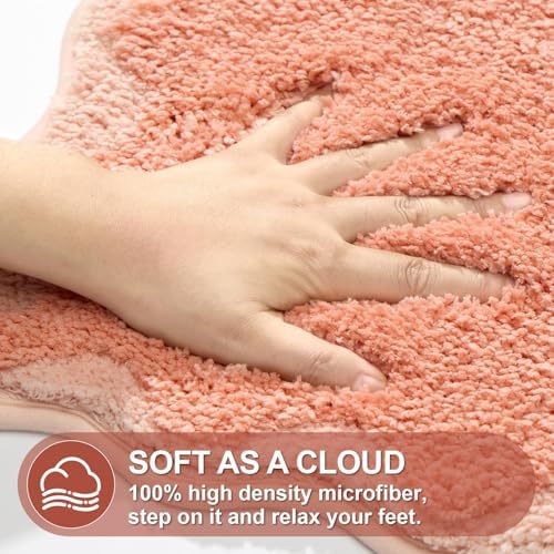 ORTIGIA Cute Coral Pink Scalloped Bath Mat, Fun Plush Microfiber Scallop - Image 4