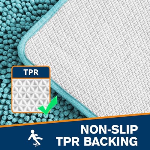 Chenille Bathroom Rug 20"x32" Aqua, Non-Slip Plush Bath Mat - Image 5