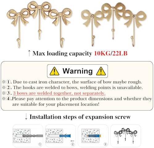 Small Gold Bow Wall Hook, Size:8.27x5.59 inches - Image 4