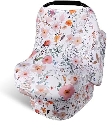Rquite 4-in-1 Baby Car Seat Canopy, Stretchy Nursing Breastfeeding Cover by Rquite