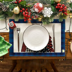 Artoid Mode Blue Waterclor Buffalo Plaid Christmas Trees Placemats Set of 4 - Image 2