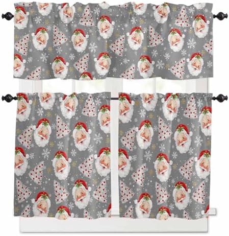 Grey Christmas Kitchen Curtains and Valances Set, Santa Claus Merry Christmas by VandarllinHomeKitchenDecor