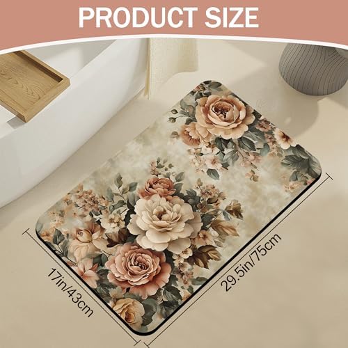 Vintage Rose Bath Mat, Retro Flowers Diatomaceous Earth Bath Mat, Rubber - Image 2